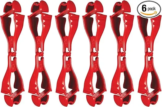 Ergodyne Squids 3400 Glove Clip Holder with Dual Clips, Red (Pack of 6)