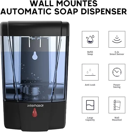 interhasa! Automatic Soap Dispenser Wall Mount 20oz Refillable Liquid Hand Sanitizer Dispenser Commercial Soap Dispenser for Bathroom Support Liquid Gel