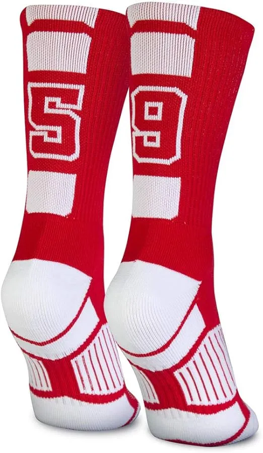 ChalkTalkSPORTS Custom Team Number Socks | Youth & Adult Athletic Performance Socks | Red Number Socks | Choose Your Number