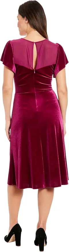 London Times Women's Illusion Flutter SLV Ruched Midi