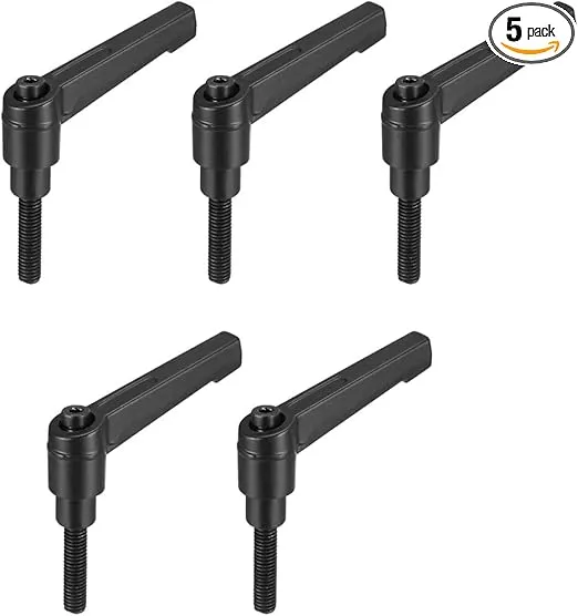 uxcell 5pcs Adjustable Clamping Lever Handle M6 x 25mm Metric Black Oxide Carbon Steel Male Threaded Stud Hand Knobs Ratchet Rotating Screw Handles Bolts with Locking Lever Black
