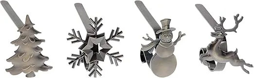 Haute Decor MantleClip Stocking Holders with Removable ZINC Alloy Holiday Icons (4-Pack Assorted Icons, Antique Brass)