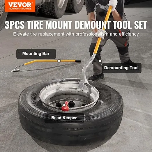 VEVOR Tire Mount Demount Tool, 22.5 to 24.5 inches, 3PCS Tire Changer Demount Tool Adapted to Aluminum and Steel Rims, with Extra Bead Keeper, Tire Changing Tools for Car Repairing, Yellow