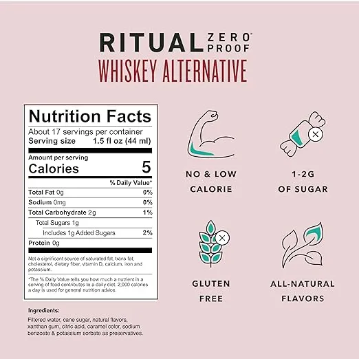 RITUAL ZERO PROOF Whiskey Alternative | Award-Winning Non-Alcoholic Spirit | 25.4 Fl Oz (750ml) | Only 5 Calories | Sustainably Made in USA | Make Delicious Alcohol Free Cocktails