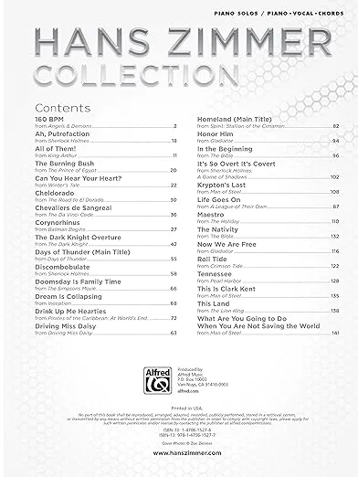 Hans Zimmer Collection: Piano Solo & Piano/Vocal