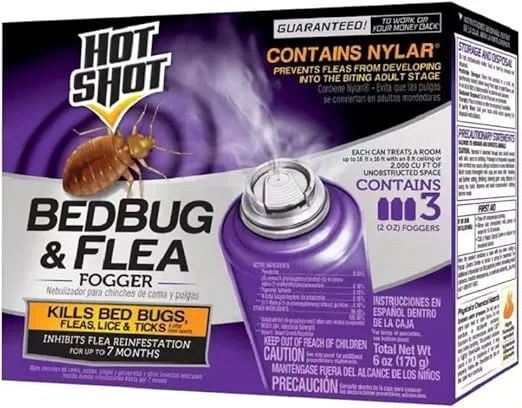 Hot Shot Bedbug & Flea Fogger For Insects, Aerosol, 3/2-Ounce, Pack of 6