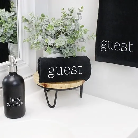 AuldHome Design Guest Towels (Set of 2, Black); Guest Monogrammed Hand Towels