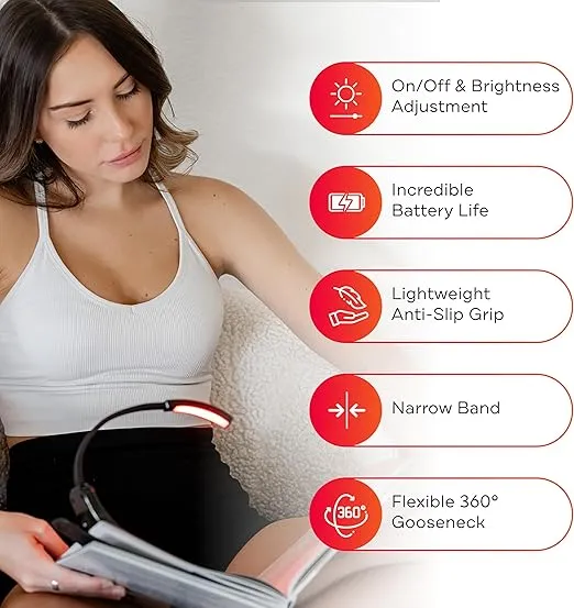 Mito Red Light - Flex Reader - Red Light Book Lights for Reading at Night - Portable, Rechargeable Book Light Clip On with 360° Gooseneck - Reading Lights for Books in Bed