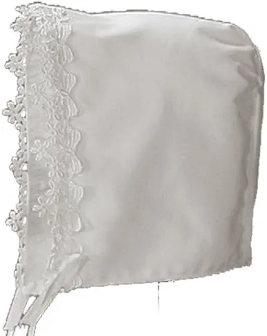 White Polycotton Christening Baptism Gown with Lace Trim & Bonnet