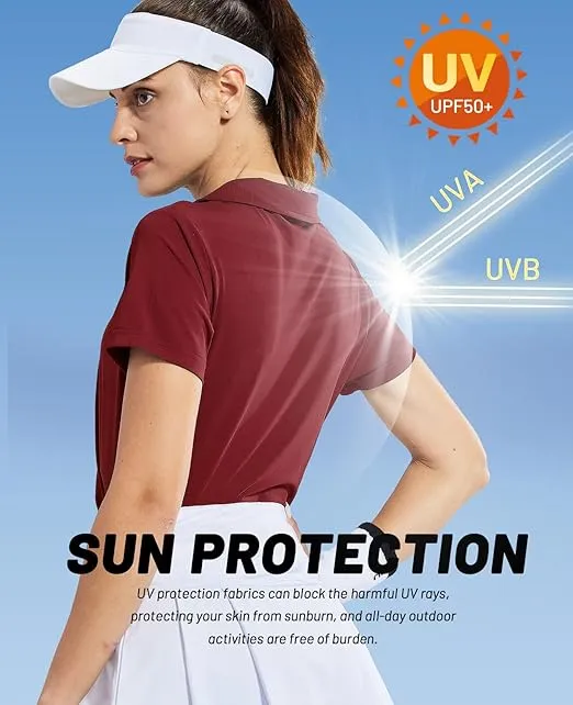 MIER Women's Golf Polo Shirts Collared V Neck Short Sleeve Tennis Shirt, Dry Fit, Moisture Wicking
