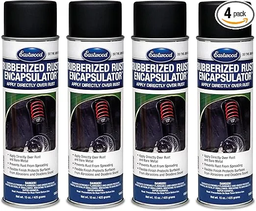Eastwood Black Rubberized Rust Encapsulator 15 oz Aerosol Prevents Rust Corrosion Epoxy Fortified Low VOC Formula | 4 Pack