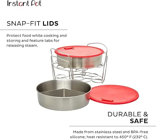 Instant Pot Official 8-Piece Cook/Bake Set, Versatile and Durable, Compatible with 6-Quart and 8-Quart Cookers, Red, Excellent for Cooking, Baking, Storing, and Reheating, BPA-Free and Heat Resistant