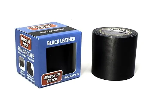 MATCH 'N PATCH Realistic Leather Repair Tape - Durable, Easy-to-Apply, Professional Grade, Versatile Use, Designed in North Carolina for Furniture Restoration & DIY - Black, 2.25 inch x 15 feet
