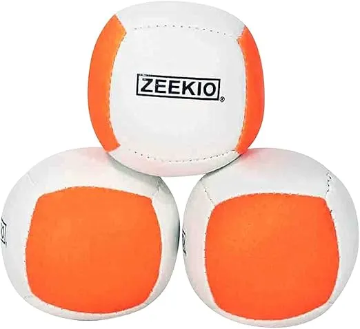 Zeekio Lunar Juggling Balls - [Set of 3], Professional UV Reactive, 6-Panel Balls, Synthetic Leather, Millet Filled, 110g Each, White/Orange