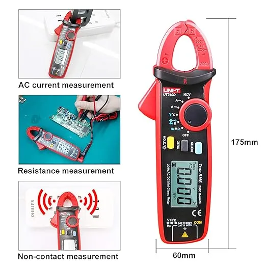 UNI-T UT210D Mini Digital Clamp Meter 200A AC DC Current True RMS Pliers Ammeter Voltage Frequency Temperature Tester Multimeter with Alligator Clip