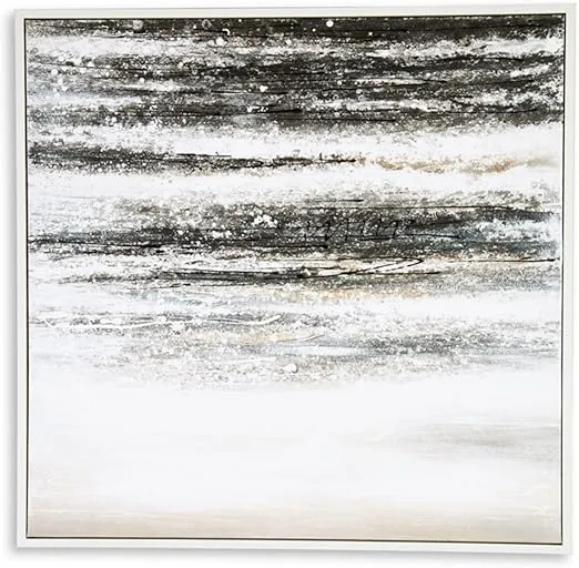Signature Design by Ashley Yeschester Contemporary Hand Painted Abstract Frame Gallery Wrapped Canvas Wall Art, White, Gray, & Navy