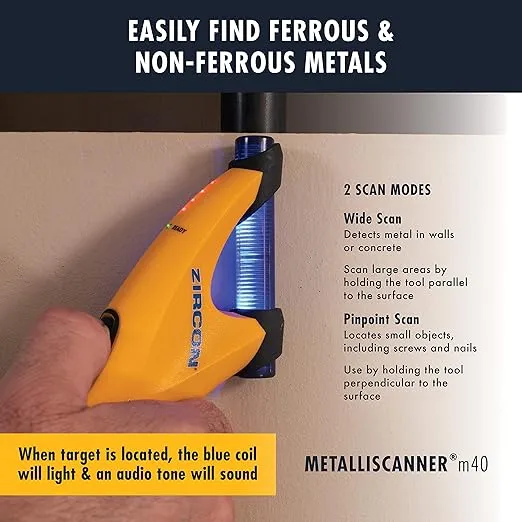 Zircon MetalliScanner m40 Handheld Electronic Metal Detector For Use on Dry Wall, Concrete, Lathe and Plaster, Stucco and More
