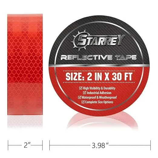 Reflective Tape 2 inch Wide 30 FT Long DOT-C2 High Intensity Red - 2 inch Trailer Reflector Safety Conspicuity Tape for Vehicles Trucks Bikes Cargos Helmets