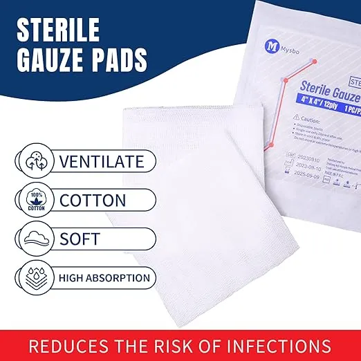 First Aid Sterile Woven Gauze Pads 2” x 2” for Wound Dressing|Pack of 100,Individually Packed Pouches Bulk|12-Ply Cotton,Good Absorbent|Medical Gauze Sponges for Wound Care Home First Aid Kits.