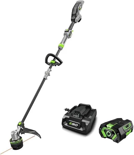 EGO Power+ ST1623T 16-Inch 56-Volt Lithium-Ion Cordless POWERLOAD™ with LINE IQ™ Telescopic Carbon Fiber Straight Shaft String Trimmer, 4.0Ah Battery and Charger Included