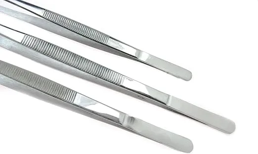 SE 3-Piece Stainless Steel Tweezer Set with Serrated Tips - Includes 8", 10", and 12" Sizes for Precision Work and General Use TW2-408