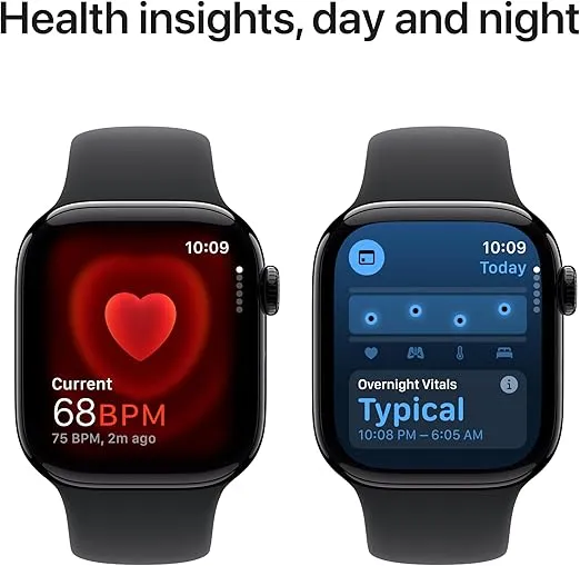 Apple Watch Series 10 [GPS 42mm case] Smartwatch with Jet Black Aluminium Case with Black Sport Band - M/L. Fitness Tracker, ECG App, Always-On Retina Display, Water Resistant