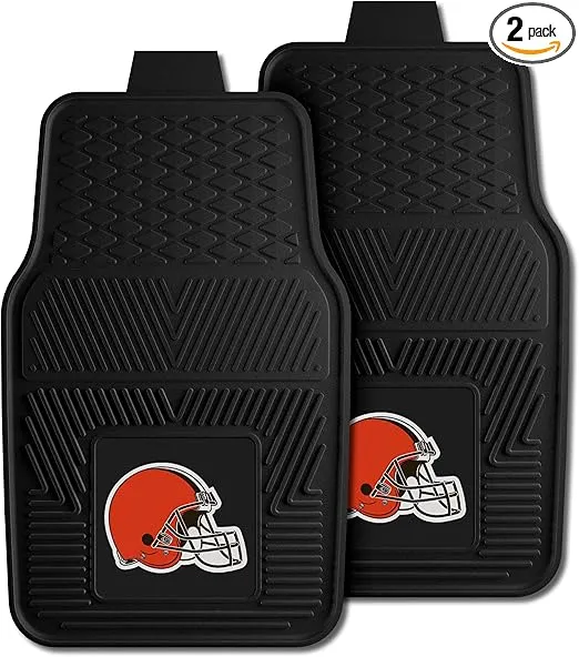 FANMATS 8893 Cleveland Browns 2-Piece Heavy Duty Vinyl Car Mat Set, Front Row Floor Mats, All Weather Protection, Universal Fit, Deep Resevoir Design