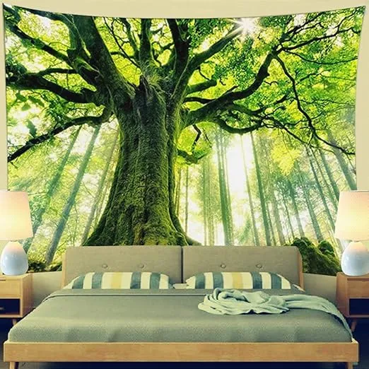 ENJOHOS Forest Tapestry Nature Tree Tapestries, Extra Large Oversized Tapestry Wall Hanging, Tapestry for Bedroom Living Room Backdrop, Indoor Outdoor Decoration Home Decor(W90 x T71,Green Tapestry)