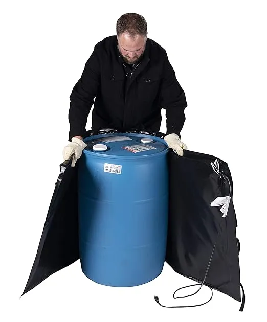 Powerblanket BH55RR-80 Industrial Grade/Weather Resistant D-15 Vinyl Shell 55 gal Insulated Drum Heating Blanket, Fixed Internal Thermostat 80 Degree F, Barrel Heater, Black