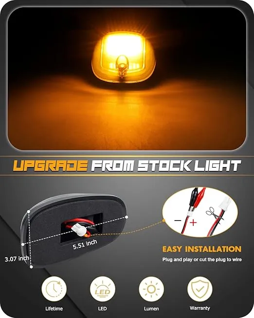 RUXIFEY 5PCS Amber Cab Light Smoked Lens Top Roof Marker Lights LED Clearane Running Light Assembly with Wire Harness Compatible with Doge Ram 1500 2500 3500 4500 5500 2003-2018