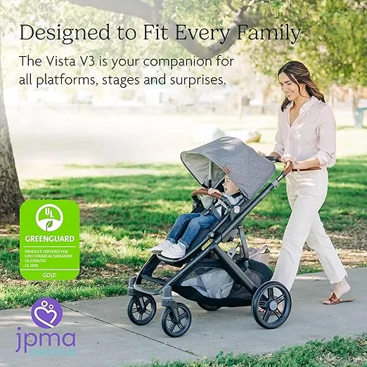 UPPAbaby Vista V3 Stroller - Full-Size Single-to-Double Stroller System - Toddler Seat, Bug Shield, Rain Shield, and Storage Bag Included - Kenzi (Mystic Aqua/Carbon Frame/Saddle Leather)