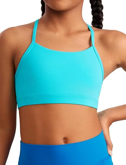 CRZ YOGA Butterluxe Girls Sports Bra - Spaghetti Strap Y Back Training Bras for Teens Racerback Yoga Bra Comfort Crop Top