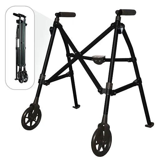 Stander Wonder Walker Short, Junior Lightweight Foldable Space Saver Rolling Walker for Adults, Seniors, and Elderly, Petite Walker with 6-inch Wheels and Ski Glides for Mobility Support, Matte Black