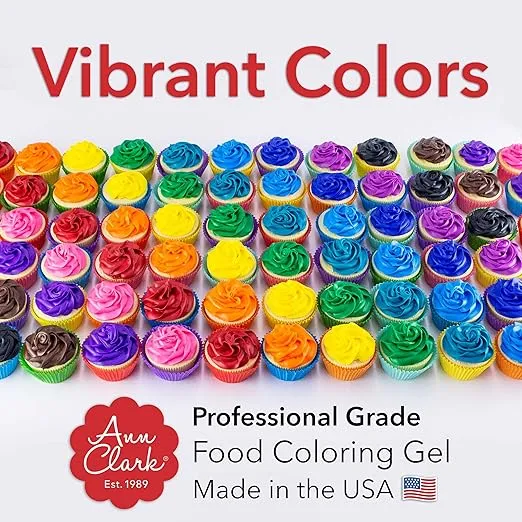 Ann Clark Professional Grade Food Coloring Gel Large 4.5 oz Bottles 12 Color Set Made in USA