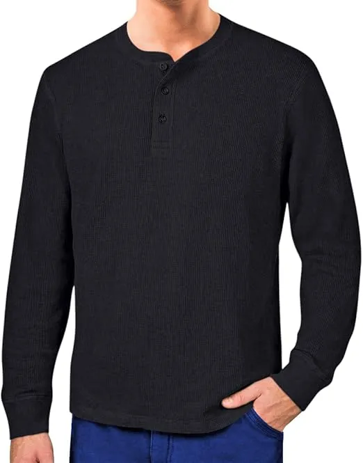 Men's Waffle Jersey Henley Shirts - Casual Top Tee T-Shirts Long Sleeve