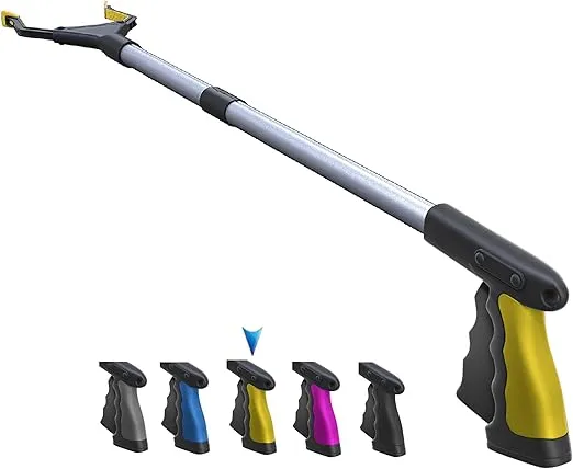 PowerGrip T9, Grabber Reacher Tool, Wide Jaw, Foldable, Steel Cable, with 96 Grip Points for Firm Grip, 32" with Magnet (Yellow, 32 Inch)