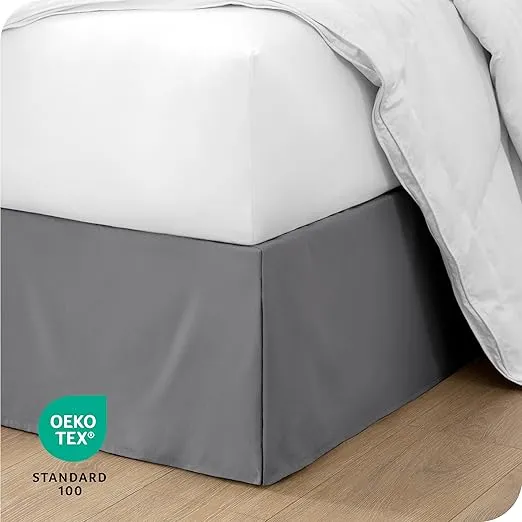 Bare Home King Bed Skirt - 15-Inch Tailored Drop Easy Fit - Bed Skirt for King Beds - Center & Corner Pleats (King, Grey)