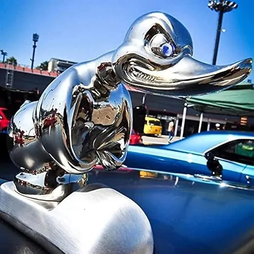 Angry Duck Hood Ornament, Alloy 3D Funny Duck Hood Ornament Car Bonnet Ornament, 4x4 Inch Self Adhesive Duck Car Emblems, Metal Duck Statue for Vehicles Home Office Decoration (Color : Silver