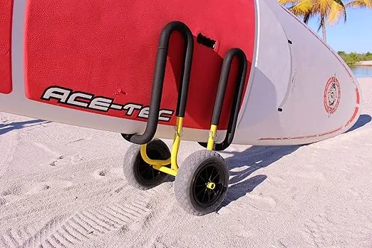 Suspenz Stand Up Paddle Board & Surfboard Transport Cart with Airless Wheels, Single-Up SUP Carrier Trolley, Yellow (22-9911)