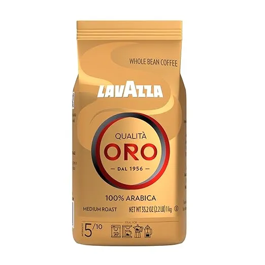 Lavazza Qualità Oro Whole Bean Blend, Medium Roast, 2.2 Pound (Pack of 1) ,100% Arabica, Central America & African highland origins, Fruity & Aromatic