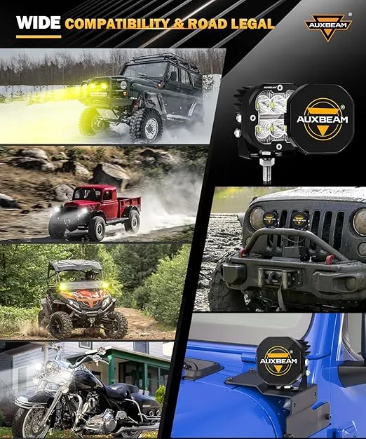 Auxbeam XP-Ultra Series 3Inch 84W LED Pods, DRL & Turn Signal Multi Modes Amber White LED Light Bar, 9600LM Spot Flood Combo Ditch Lights Yellow Fog Lights Offroad Cube Lights with Covers, Pair