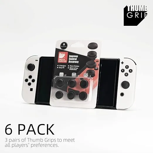 Skull & Co. Skin, CQC and FPS Thumb Grips Set Joystick Cap Analog Stick Cap for Nintendo Switch Joy-Con Controller - Neon Red+Blue, 3 Pairs(6pcs)