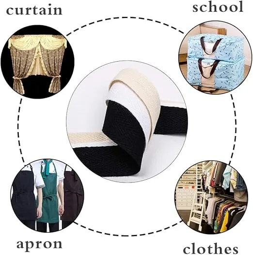 Natural Cotton Twill Tape 55 Yards 3/8 Inch Bunting Bias Tape Herringbone Webbing Tape Roll for Apron Sewing Dressmaking Craft (Natural White)