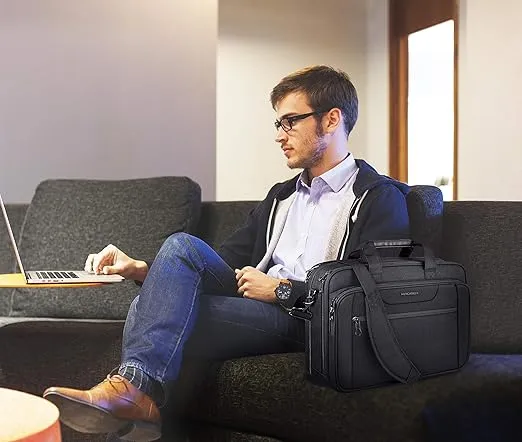 KROSER Laptop Bag Expandable Laptop Briefcase Fits Up to 17.3 Inch Laptop Water-Repellent Shoulder Messenger Bag Computer Bag for Travel/Business/Men/Women-Black