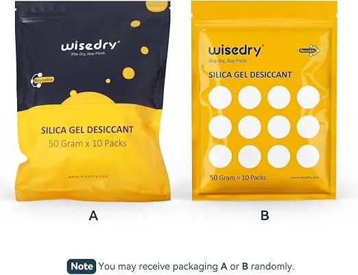 wisedry 50 Gram [10 Packs] Silica Gel Packets Microwave Fast Reactivate Desiccan Packs with Indicating Beads
