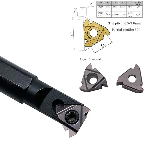 GBJ 1/2" SNL 0013M16 Left Hand Internal Threading Boring Bar with 10pcs 16ER AG60 3/8" Carbide Inserts External Carbide Threading Inserts