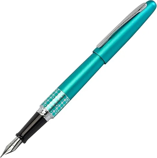 PILOT MR Retro Pop Collection Fountain Pen in Gift Box, Turquoise Barrel with Dots Accent, Fine Point Stainless Steel Nib, Refillable Black Ink (91436)