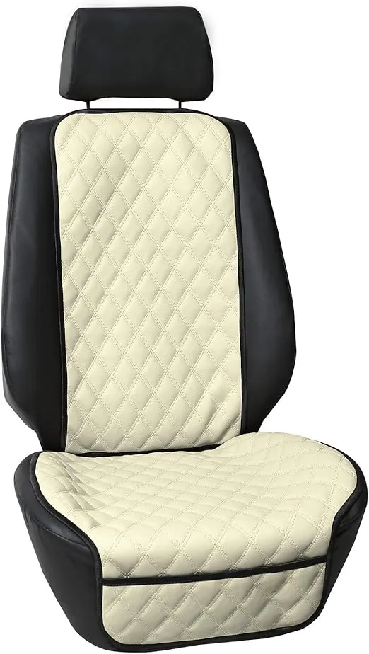 FH Group Car Seat Cushion Faux Leather Automotive Seat Cushions - Universal Fit, Car Seat Cushion With Front Pockets, Airbag Compatible Car Seat Cushions for SUV, Sedan, Van Front Set Beige