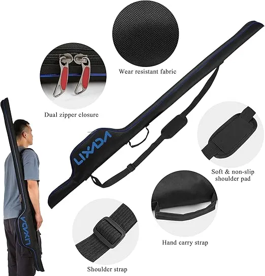 Portable Fishing Rod Case, 63'' Fishing Pole Bag Portable Fishing Rod Case Folding Fishing Pole Holder Large Capacity Rod Tackle Organizer Storage Bag Softcase