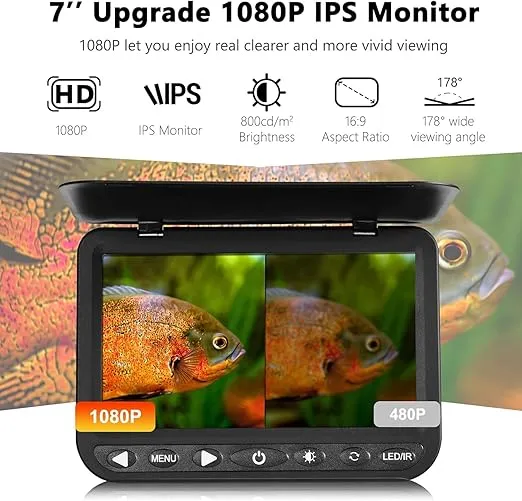 FishPRO 7'' Underwater Fishing Camera HD 1080P- MOQCQGR (No Need Learn) Ice Fishing Camera Underwater w/ 10,000mAh Li-Battery, Mag-Attached Ice Fishing Fish Finder for Ice Lake Boat Kayak Fishing